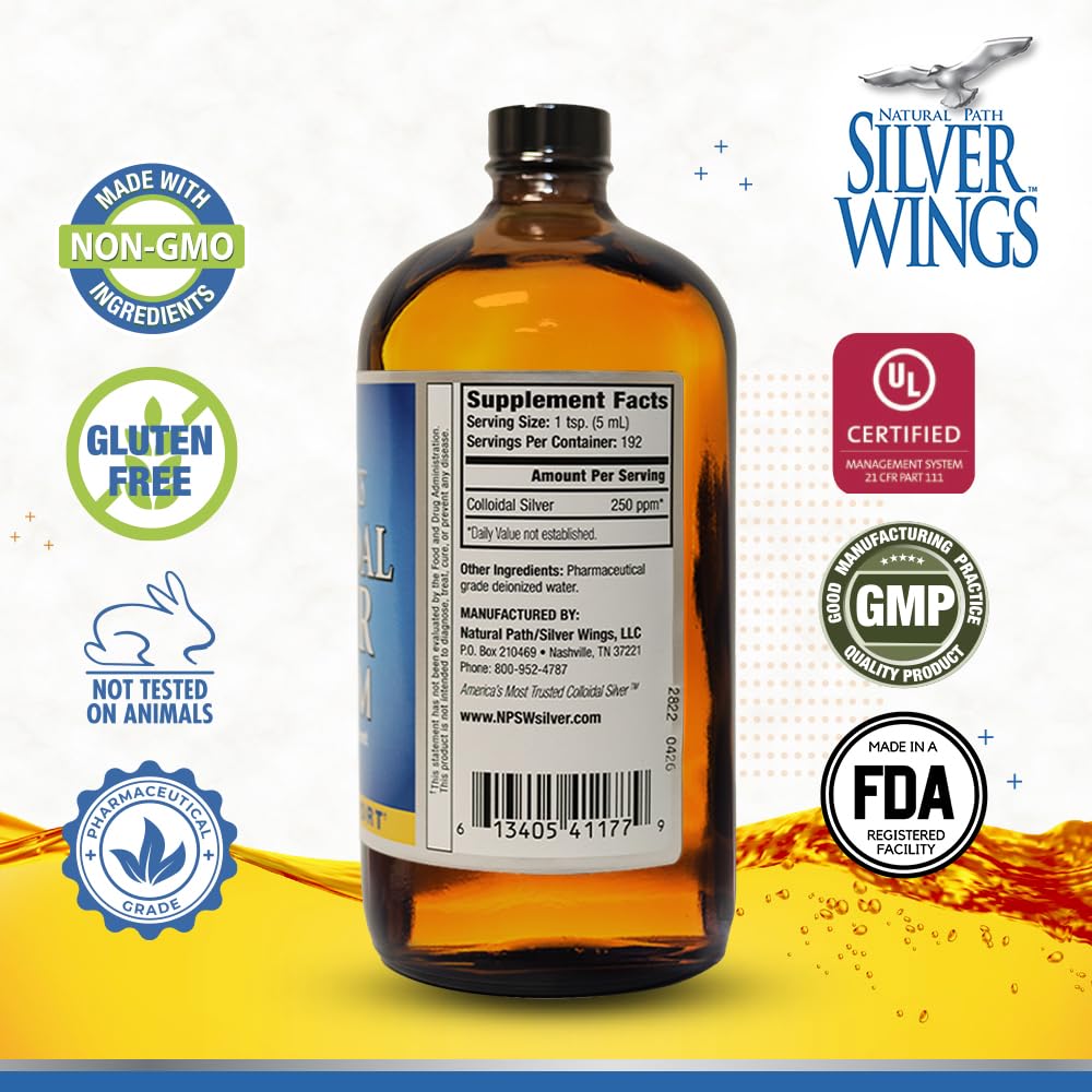 Close-up of amber bottle with colloidal silver liquid