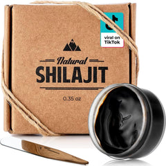 Natural Shilajit Resin bottle on white background