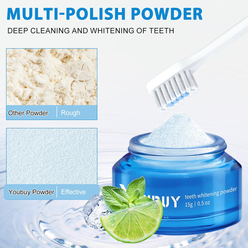 Natural ingredients teeth whitener powder tube.