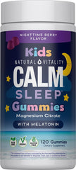 Bottle of Natural Vitality CALM Kids Sleep Magnesium Gummies Berry flavor