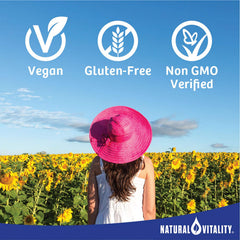 Vegan-friendly allergen-free labeling on Natural Vitality Calm lemon