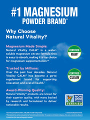 Label showing 235 mg magnesium per serving for CALM drink mix