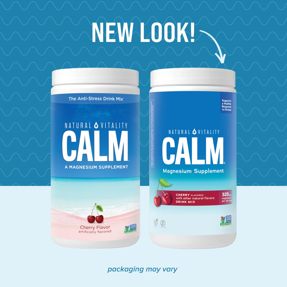 Glass with prepared CALM magnesium drink mix ready to drink