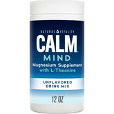 Front view of Natural Vitality CALM Mind magnesium citrate + L-theanine powder in a 12 oz jar