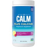 Front view of Natural Vitality CALM Raspberry Lemon magnesium-calcium drink mix 16 oz bottle
