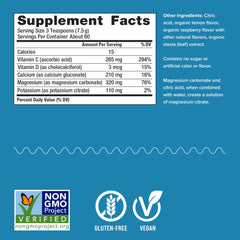 Natural Vitality CALM Raspberry Lemon drink mix label