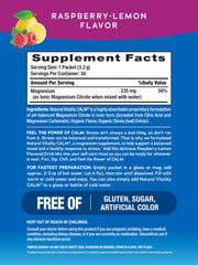 CALM Raspberry Lemon single-serve drink mix packets dissolving in water