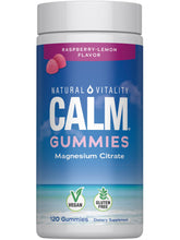 Bottle of Natural Vitality CALM Raspberry Lemon Magnesium Citrate Gummies 120-count
