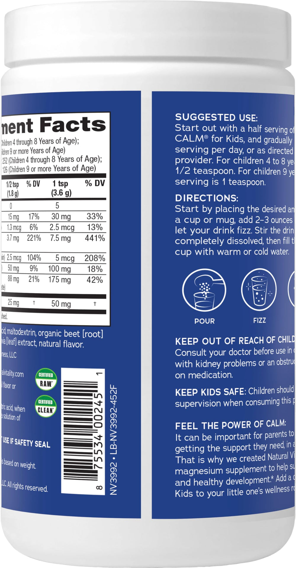 Back of CALM Sleep bottle highlighting vegan, gluten-free and non-GMO attributes