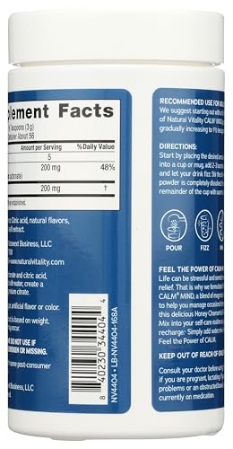 Close-up of Natural Vitality Honey Chamomile Calm Mind label