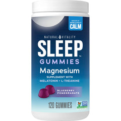 Natural Vitality SLEEP Gummies bottle with blueberry pomegranate label