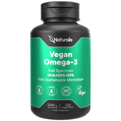 Naturalis Vegan Omega-3 algae oil softgel bottle close-up