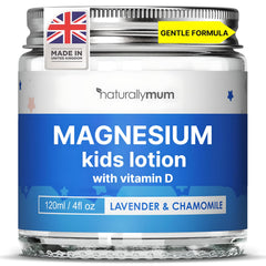 NaturallyMum Kids Magnesium Bedtime Lotion bottle with lavender and chamomile