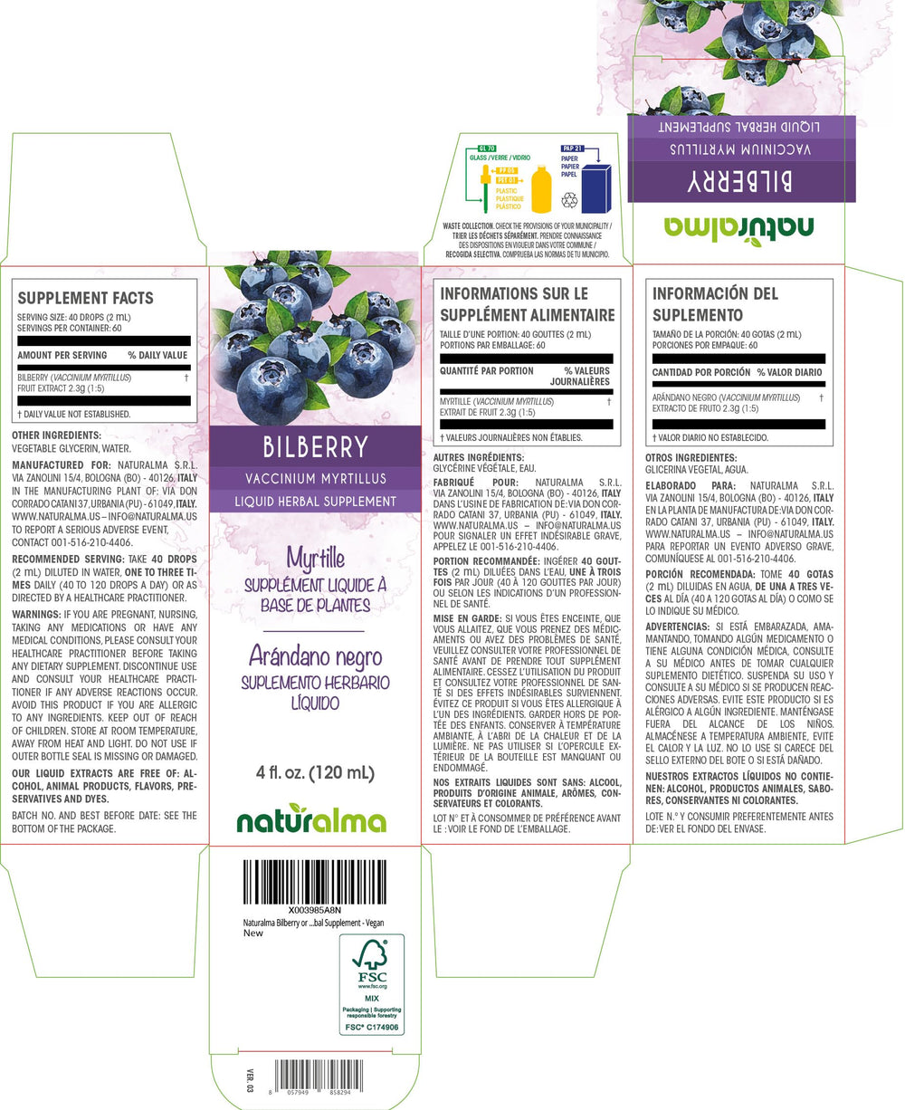 Bilberry tincture drops with dropper