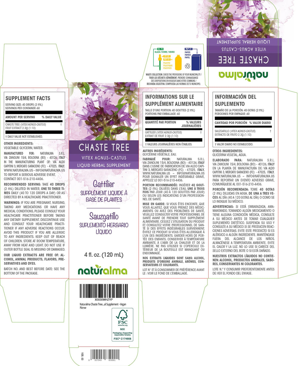 Close-up of Vitex agnus-castus tincture bottle and label