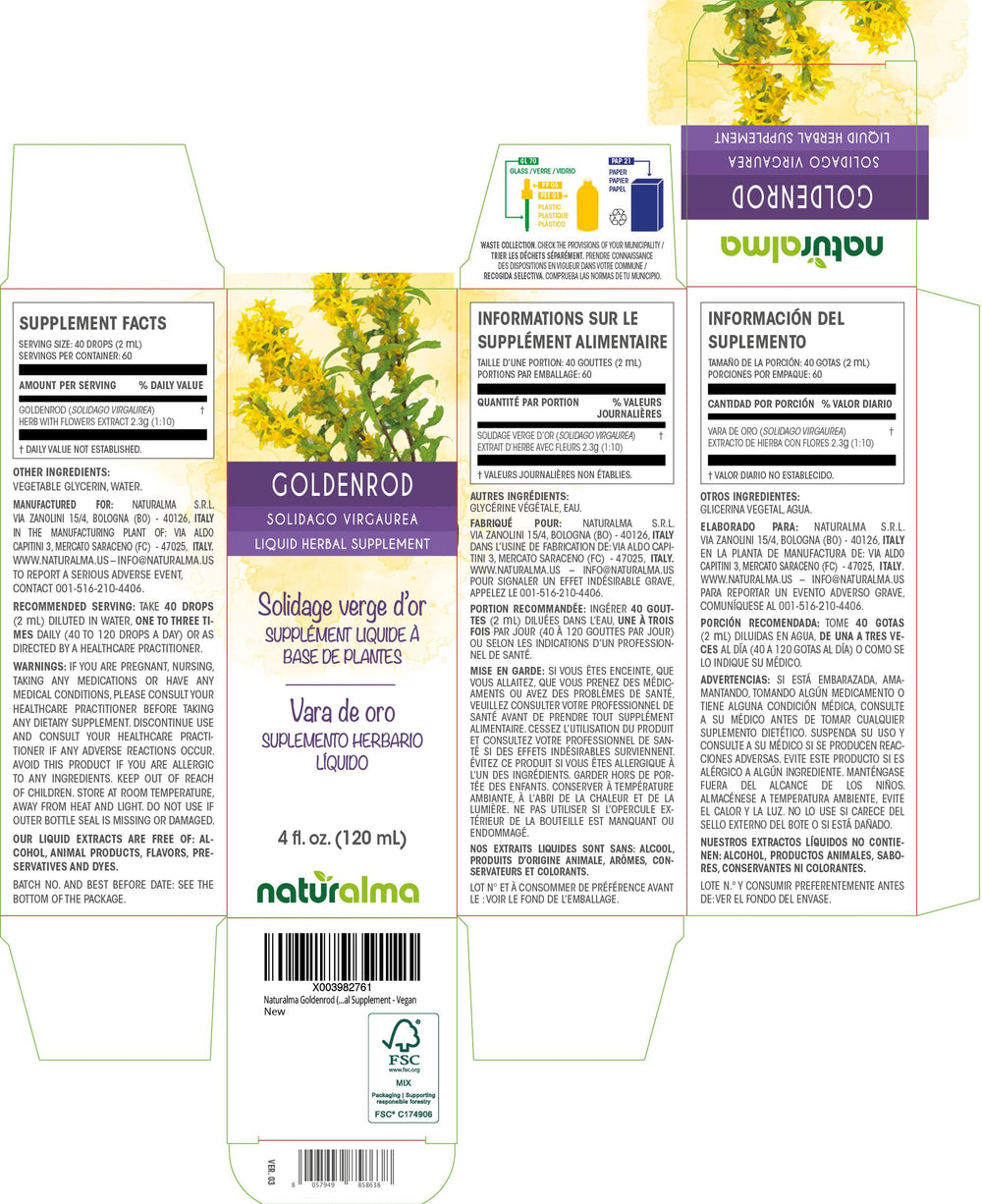Close-up of Goldenrod tincture bottle label