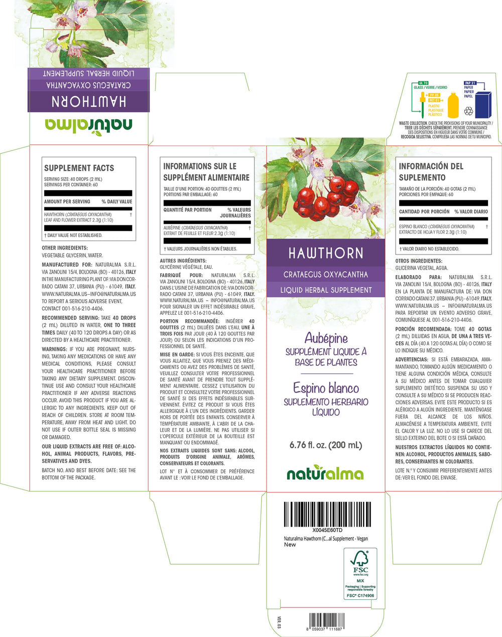 Hawthorn leaf and flower liquid extract in a dropper