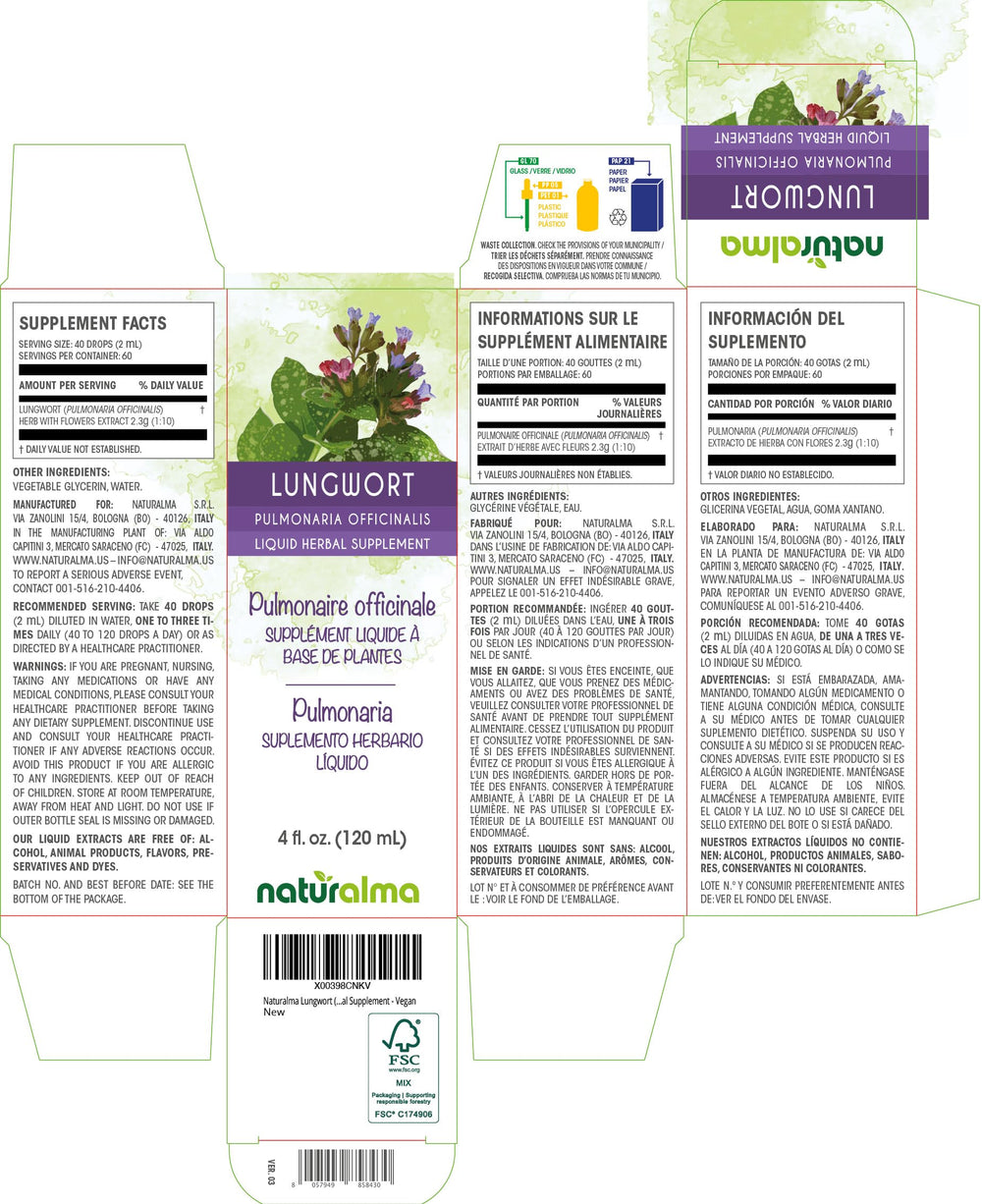 Pulmonaria officinalis Lungwort tincture bottle label close-up