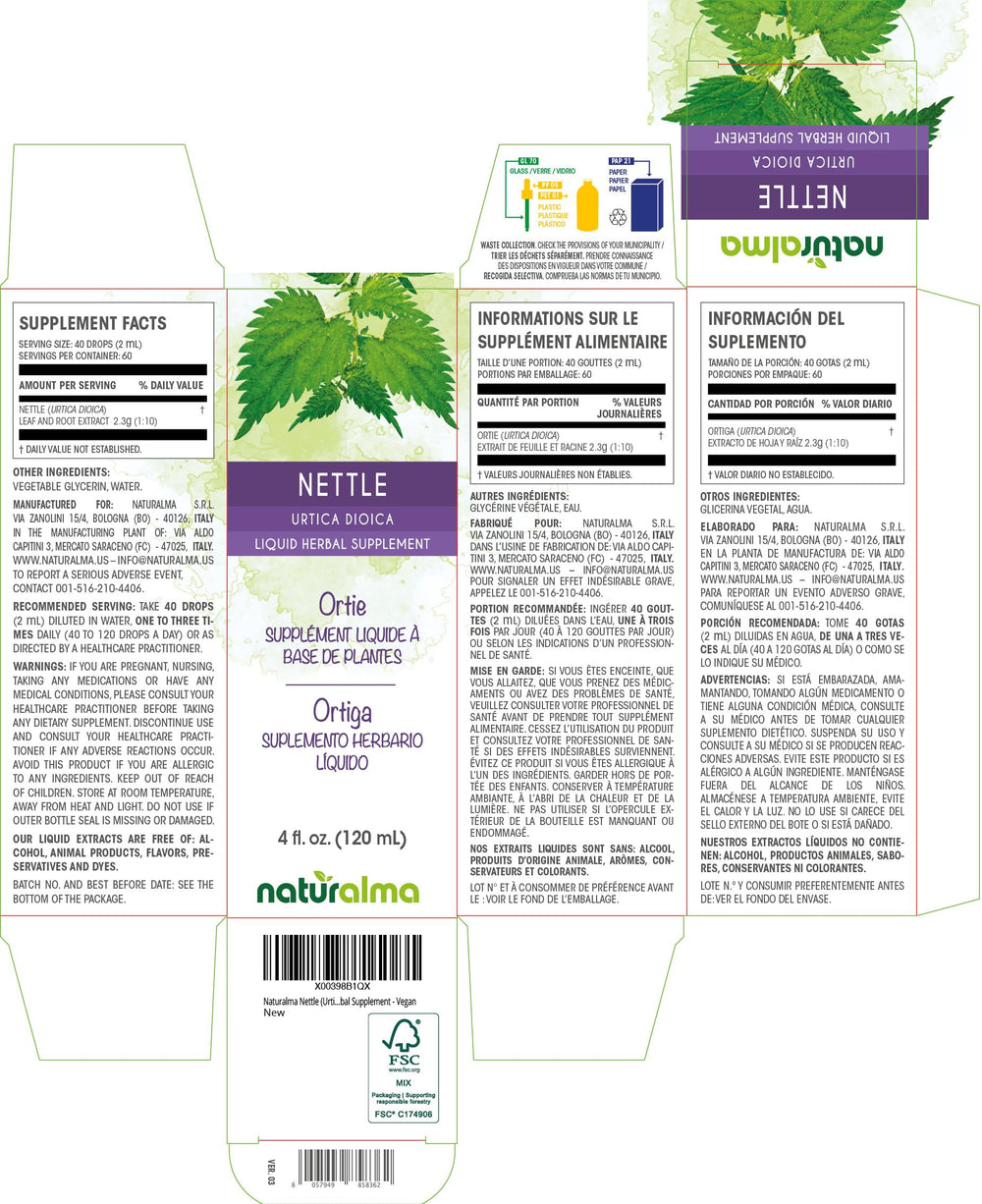 Close-up of Naturalma Nettle tincture bottle label