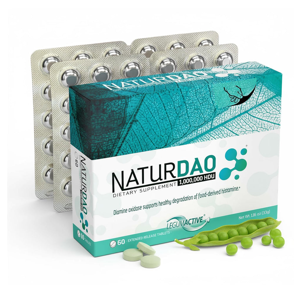 NaturDao LegumActive DAO enzyme supplement bottle with 1,000,000 HDU per tablet