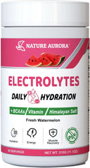Nature Aurora watermelon electrolyte powder bottle offers refreshing hydration on demand