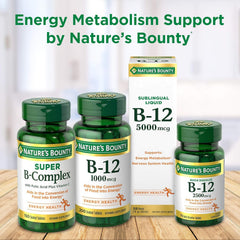 Packaging and supplement facts label for Nature's B-12 500 mcg