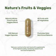 Close-up of veggie capsules from Nature’s Fruits & Veggies Supplement