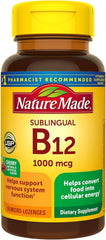 Front view of Nature Made Vitamin B-12 1000 mcg Sublingual lozenge bottle (50 lozenges per bottle)