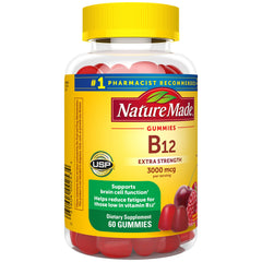 Nature Made B12 gummies bottle on kitchen counter