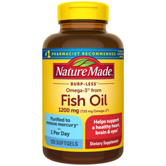 Nature Made Burp Less Omega-3 Fish Oil 1200 mg bottle with 120 softgels