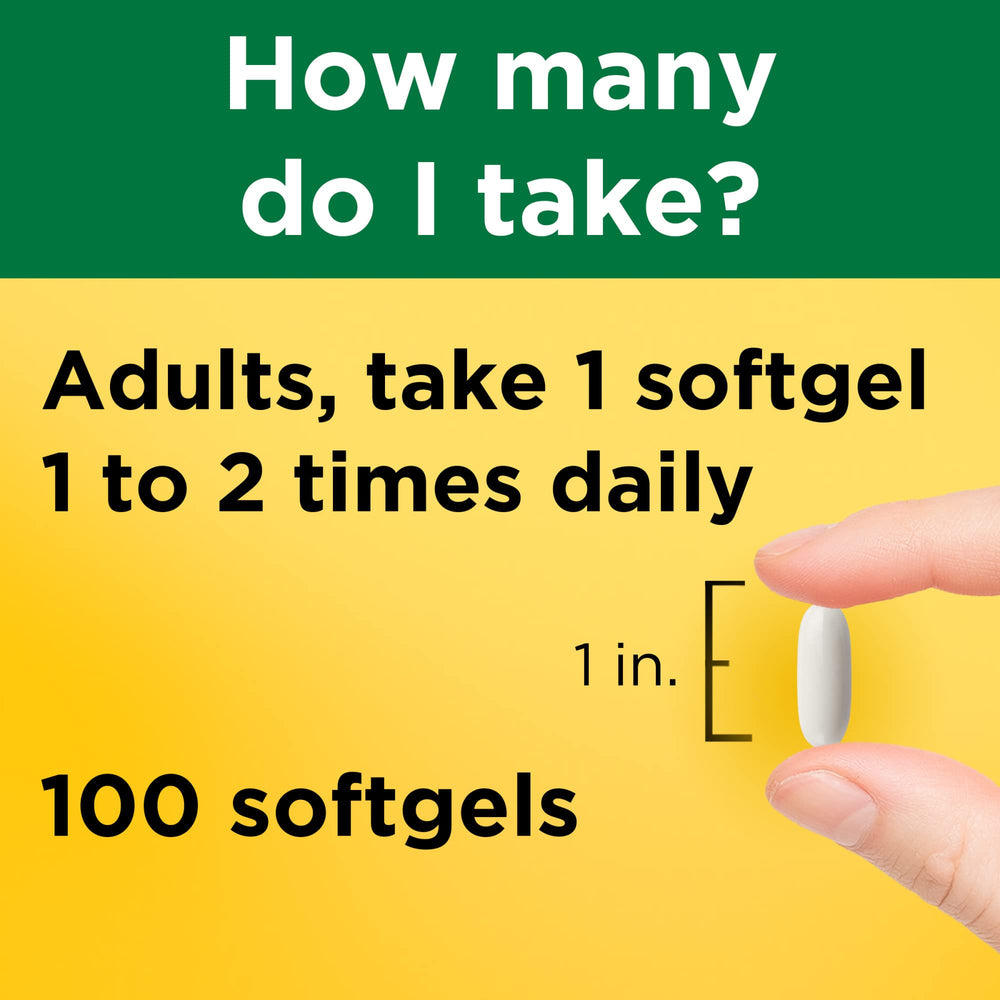 Nature Made Calcium 600 mg softgels displaying 1-2 daily use
