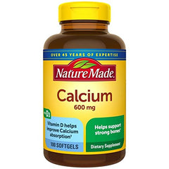 Nature Made Calcium 600 mg with Vitamin D Softgels bottle – pack of 2, 100 softgels each