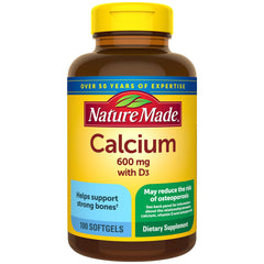 Nature Made Calcium 600 mg with Vitamin D3 softgels bottle – 100 count