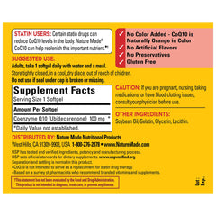 Backside of Nature Made CoQ10 bottle showing ingredients