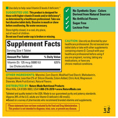 Ingredient panel for Nature Made Vitamin D3 5000 IU supplement