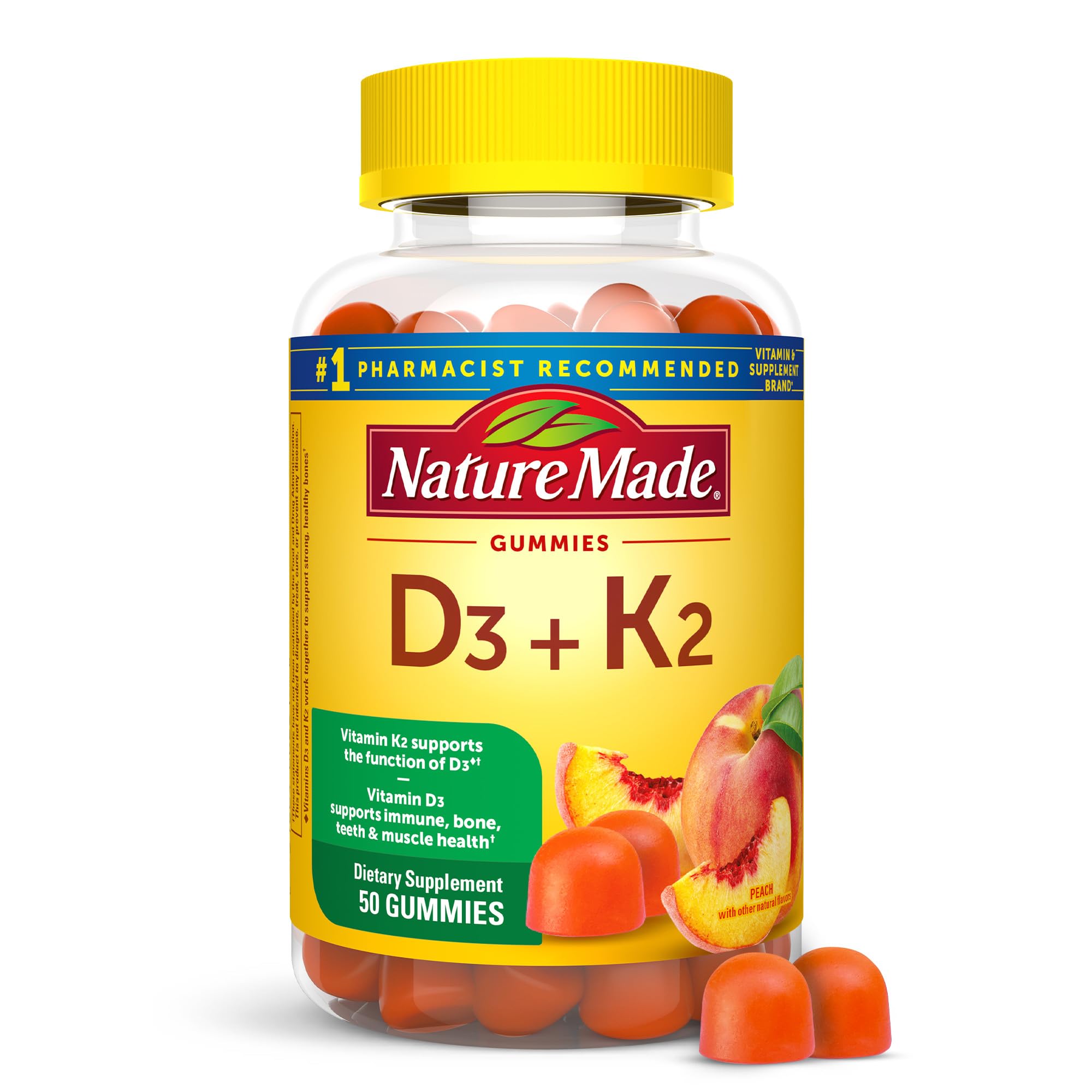 Bottle of Nature Made Vitamin D3 + K2 Gummies (50-count) Bottle of Nature Made Vitamin D3 + K2 Gummies (50-count)