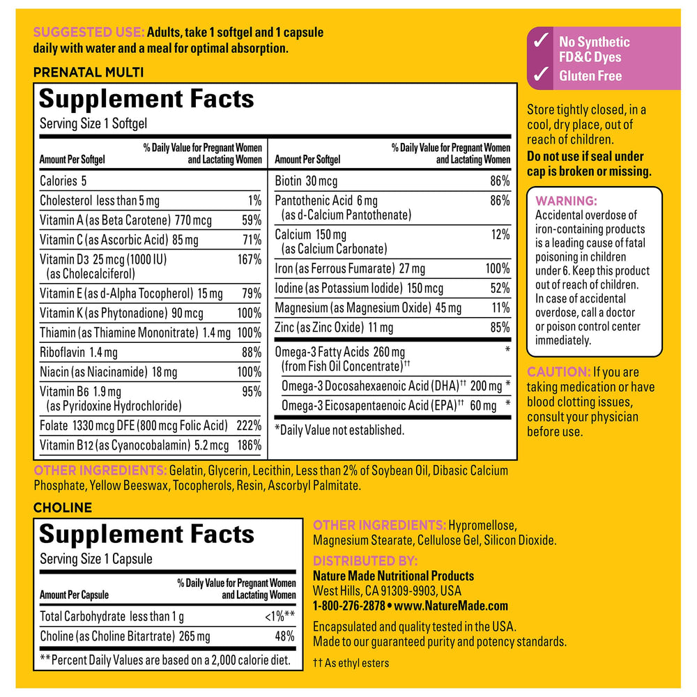 Nature Made dual bottle set for a 60-day prenatal nutrition supply.
