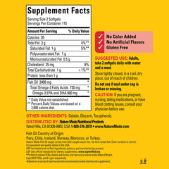 Nature Made fish oil softgels inside bottle illustrating a convenient daily supplement.