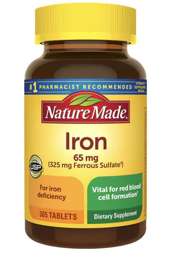 Nature Made Iron 65 mg 365 tablets bottle and label