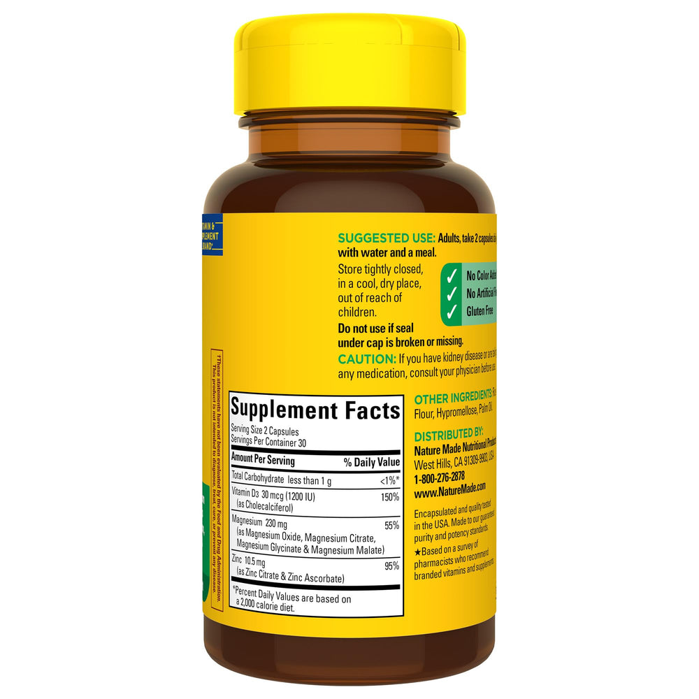 Nature Made Magnesium Complex capsules count image shows a complete daily regimen.