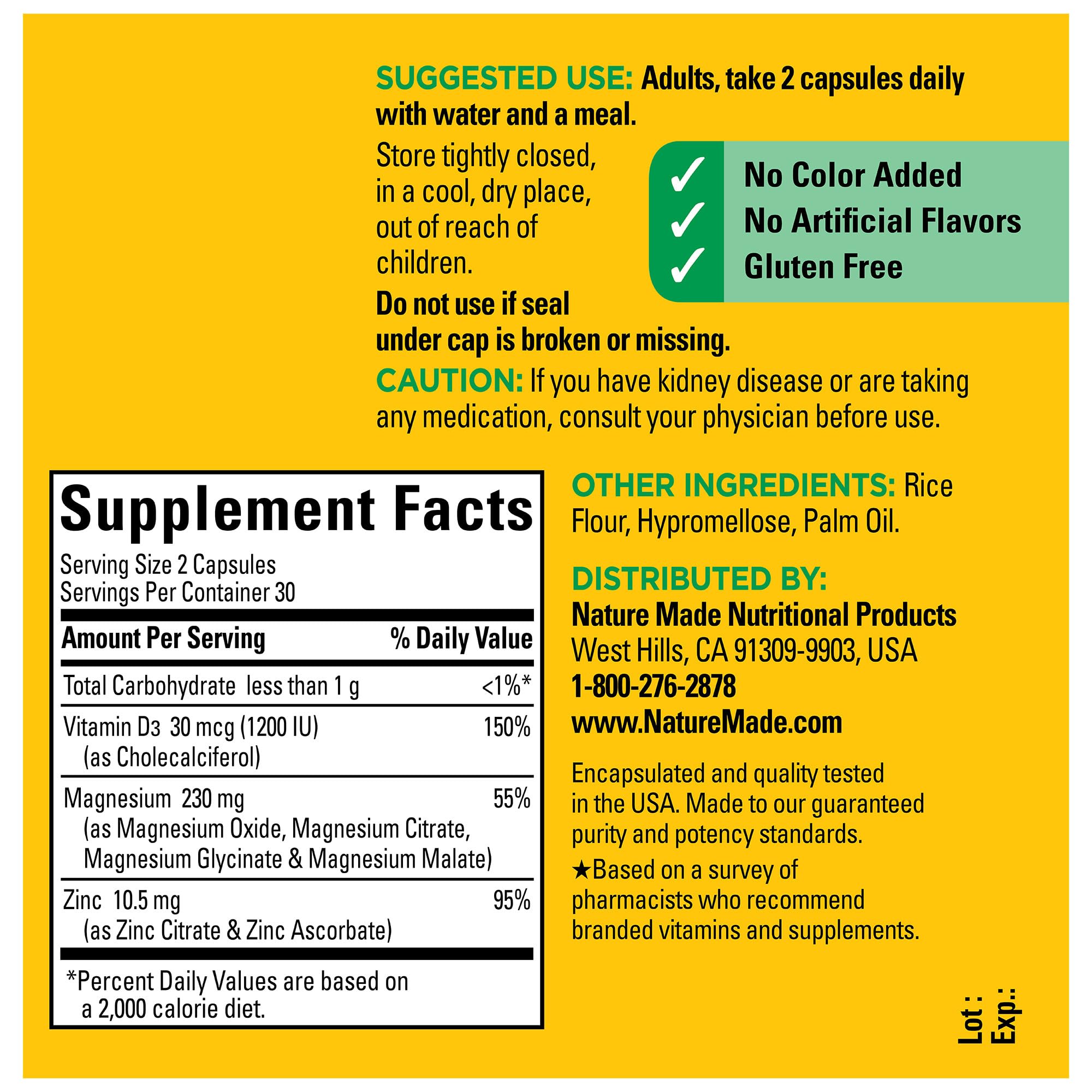 Label highlights Vitamin D3 1200 IU and Zinc 10.5 mg for immune support Label highlights Vitamin D3 1200 IU and Zinc 10.5 mg for immune support
