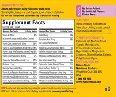 Nutrition facts and key nutrients on Nature Made Multi for Her 50+ label