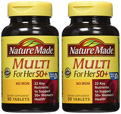 Nature Made Multi For Her 50+ Vitamin & Mineral Tabs bottle - back label