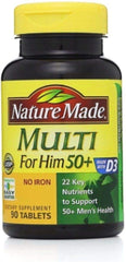 Nature Made Multi for Him 50+ No Iron 90-count bottle and label