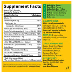 Close-up of Nature Made Multivitamin Gummies dosage information
