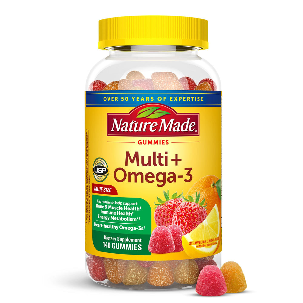 Nature Made Multivitamin + Omega-3 Gummies bottle, 140-count, 70-day supply