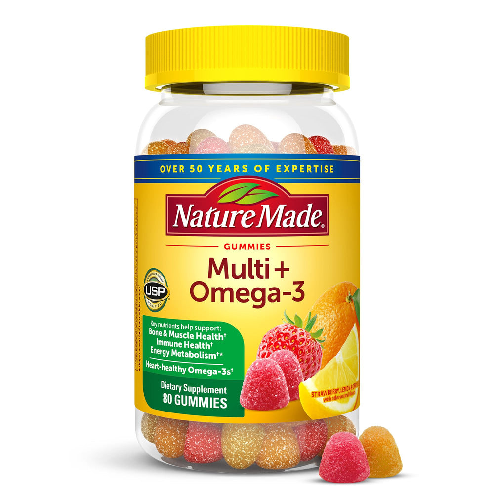 Nature Made Multivitamin + Omega-3 Gummies bottle, 80-count