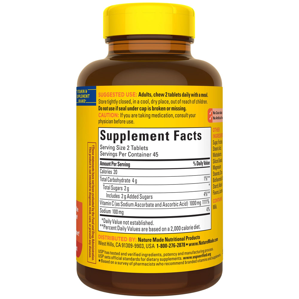 Side view of Nature Made vitamin C bottle showing 90-count supply