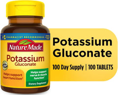 Nutrition facts panel on Nature Made Potassium Gluconate 550mg bottle