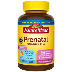 Front view of Nature Made Prenatal with Folic Acid + DHA Softgels bottle